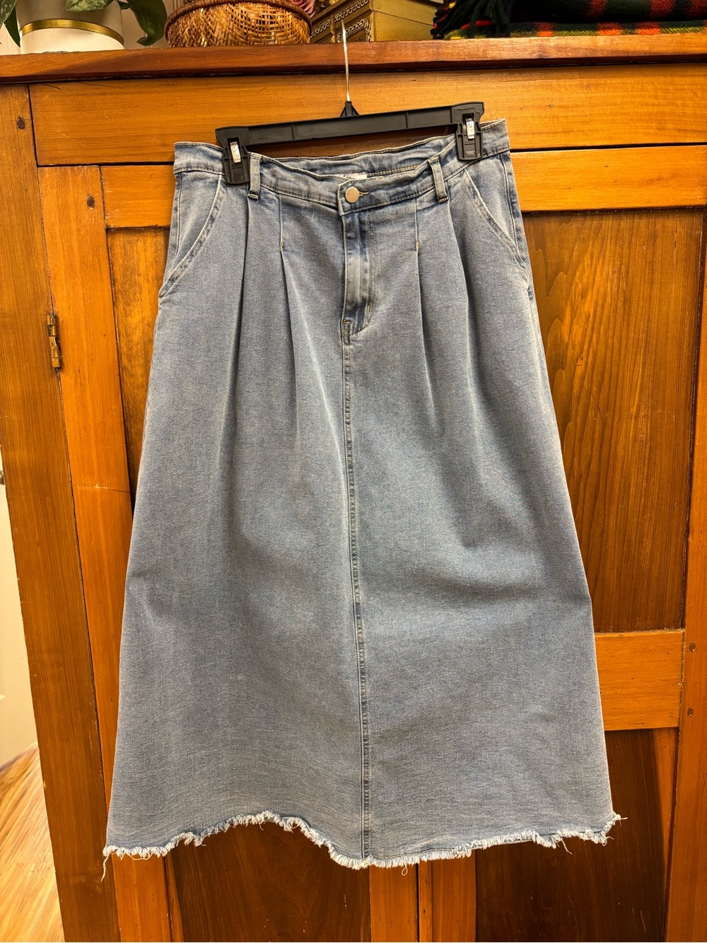 Polagram High-Waist Light Blue Denim Midi Skirt Size Large